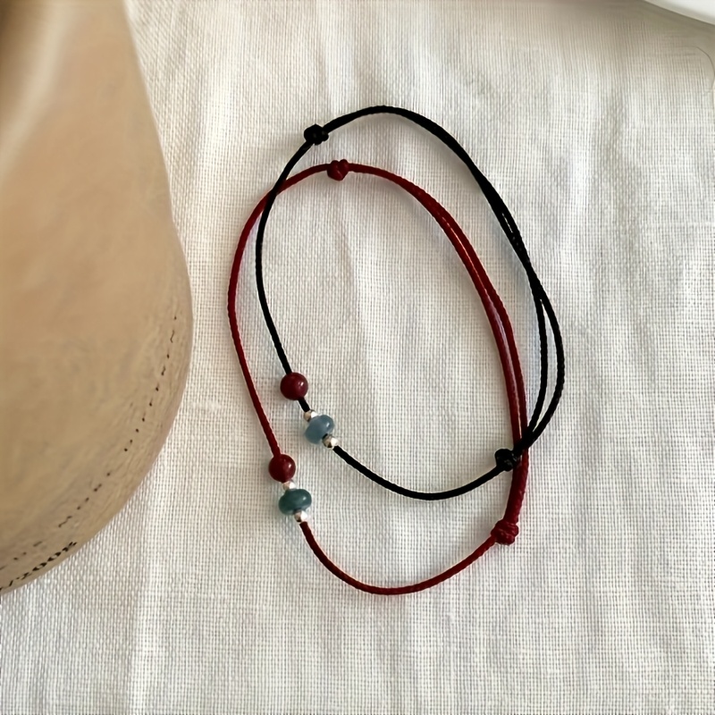 Cinnabar Stone Beaded Bracelet for Couples Vintage Boho Style